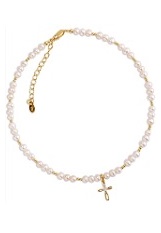 tiny fine gold pearls cross baby necklace 